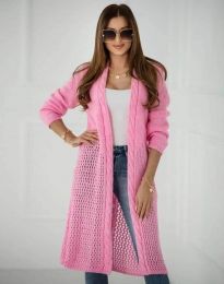 Атрактивна дамска дълга плетена жилетка в розово - код 7361