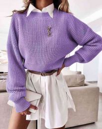 Дамски свободен пуловер в лилаво - код 4180