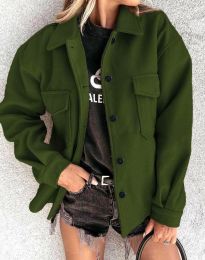 Дамско свободно късо палто в масленозелено - код 4984