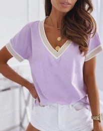 Дамска блуза с къс ръкав и остро деколте в лилаво - код 6863