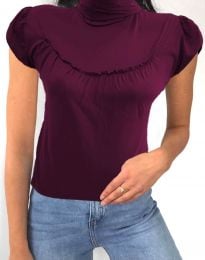 Дамска блуза в цвят бордо с къс ръкав и поло яка - код 0216