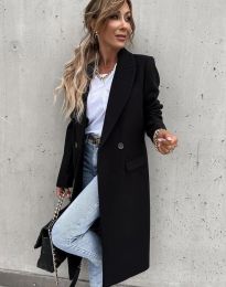 Дълго елегантно дамско палто с копчета в черно - код 8746