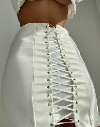 Дамска пола с връзки в бяло - код 2590