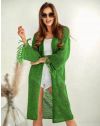 Ефектна дълга плетена дамска жилетка в зелено - код 4539