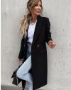 Дълго елегантно дамско палто с копчета в черно - код 8746